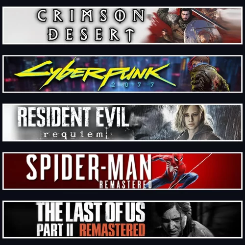  Crimson +Cyberpunk +Evil 9 +Spider 1 +TLOU2